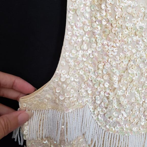 Creations by Harilela's Vtg 1960's Womens Beads Top Sz 38 Sequins Gatsby Flapper - Picture 5 of 8